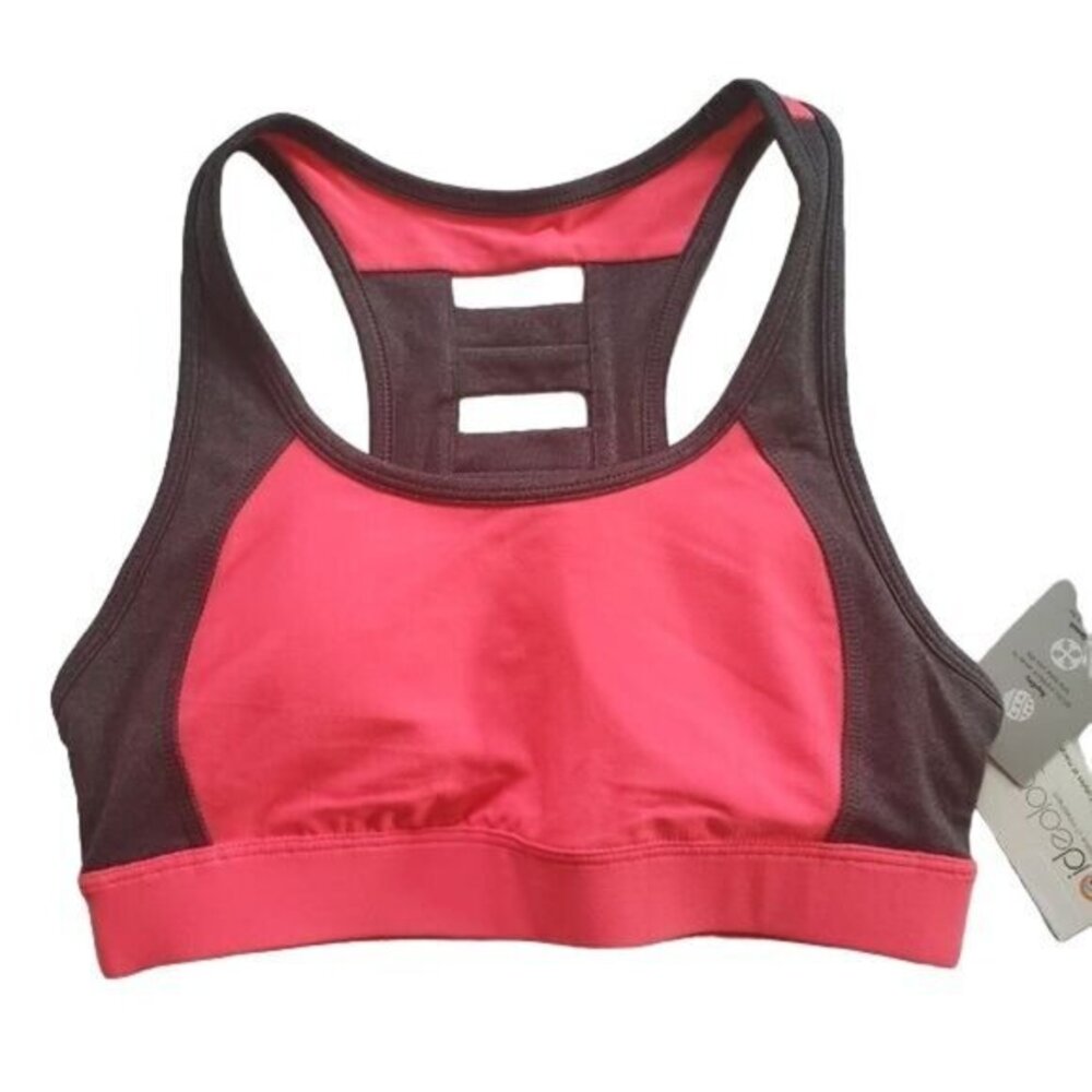 IDEOLOGY‎ Womens Sports Bra SZ XS Pink Gray Color Block Padded Fitness Exercise